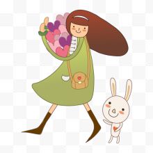 卡通女孩与兔子