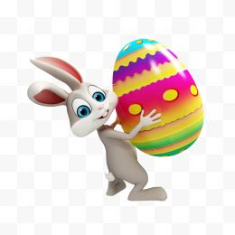 抱着彩蛋的复活节兔子...
