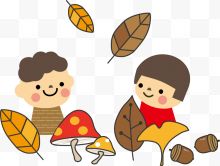 卡通蘑菇树叶小孩