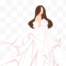 手绘卡通白色婚纱设计新娘