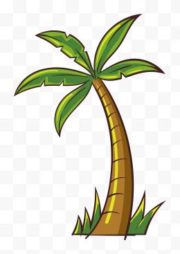 卡通黑色线条沙滩植物椰子树