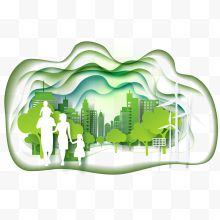 绿色生态城市和家庭剪影矢...