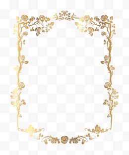 金色矩形法式花卉边框PNG图片