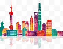 炫彩上海城市建筑剪影...