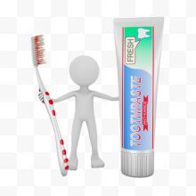 小白人拿着牙刷和牙膏管卡...