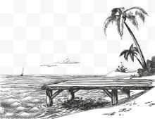 素描海边椰树