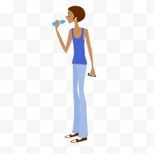 喝水的女性人物设计矢量图...