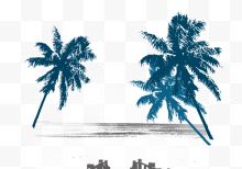 蓝色椰子树剪影