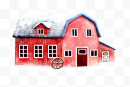 手绘创意卡通红色复古的小房子