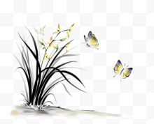 水墨蝴蝶和兰花