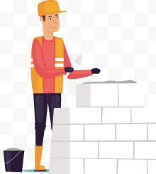 一个工人正在砌墙