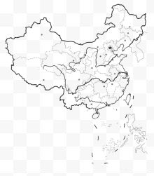 中国地图黑色线描区域分布...