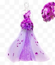 手工与花绘紫色婚纱
