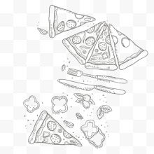 手绘披萨和刀叉