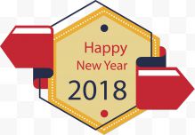 矢量扁平2018新年六边形标签