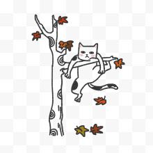 卡通趴树上的小猫