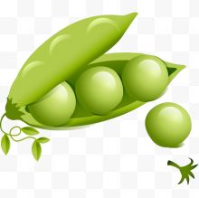 卡通剥开的绿色豌豆...
