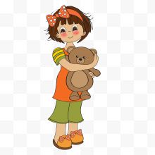 卡通抱着小熊的女孩设计
