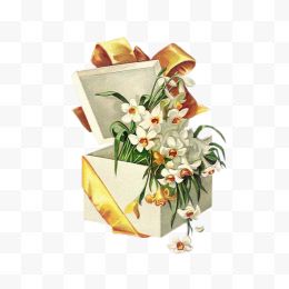 装满白色鲜花的白色礼盒