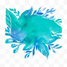 蓝色植物水彩画