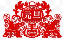 中国风元旦传统艺术剪纸