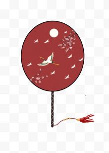 仙鹤桃花图案红色团扇