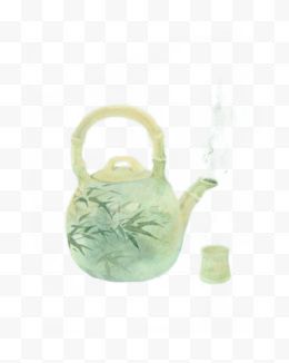 绿色竹叶茶壶手绘