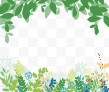 绿色手绘绿叶花卉边框背景...