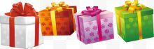 四个彩色礼物盒蝴蝶结图案...