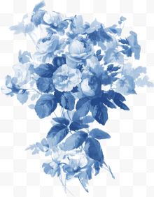 水彩蓝色鲜花树叶