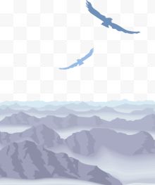手绘插画远山与飞翔的雄鹰