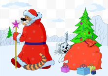 雪地里的兔子与圣诞树