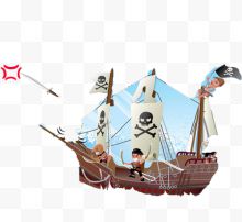 海盗船卡通手绘装饰