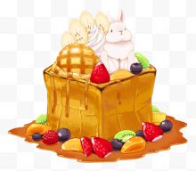 坐在方形蛋糕上的兔子...