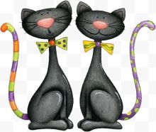 手绘两只黑色小猫