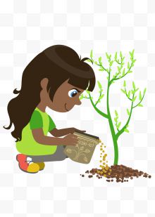 卡通小女孩施肥浇水植树节广告素