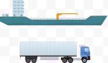 一艘矢量蓝色轮船与货车