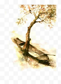 古风手绘小船大树