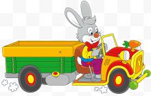 卡通手绘开车的兔子...