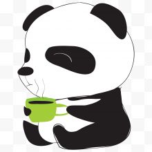喝咖啡的卡通大熊猫