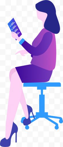 手绘卡通扁平化女人坐在凳子上