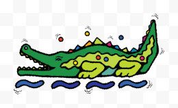 卡通绿色鳄鱼在水里游泳