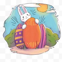 手绘兔子拿着个鸡蛋矢量免扣图