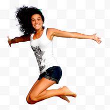 快乐的年轻女子跳在空中的形象