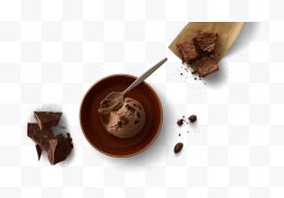 俯视勺子巧克力巧克力雪糕巧克力块碎块