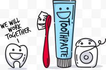 牙膏牙刷牙齿卡通矢量图...
