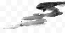 古典意境山水船只水墨画图