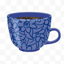 蓝色花纹杯子中的咖啡