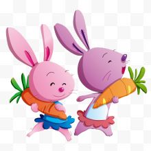 抱着胡萝卜的两个兔子