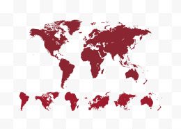 卡通手绘红色世界地图